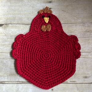 New Handmade Crochet Chicken Hot Pad/Trivet Dark Burnt Red
